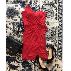 Cache red orange one shoulder party dress size 4